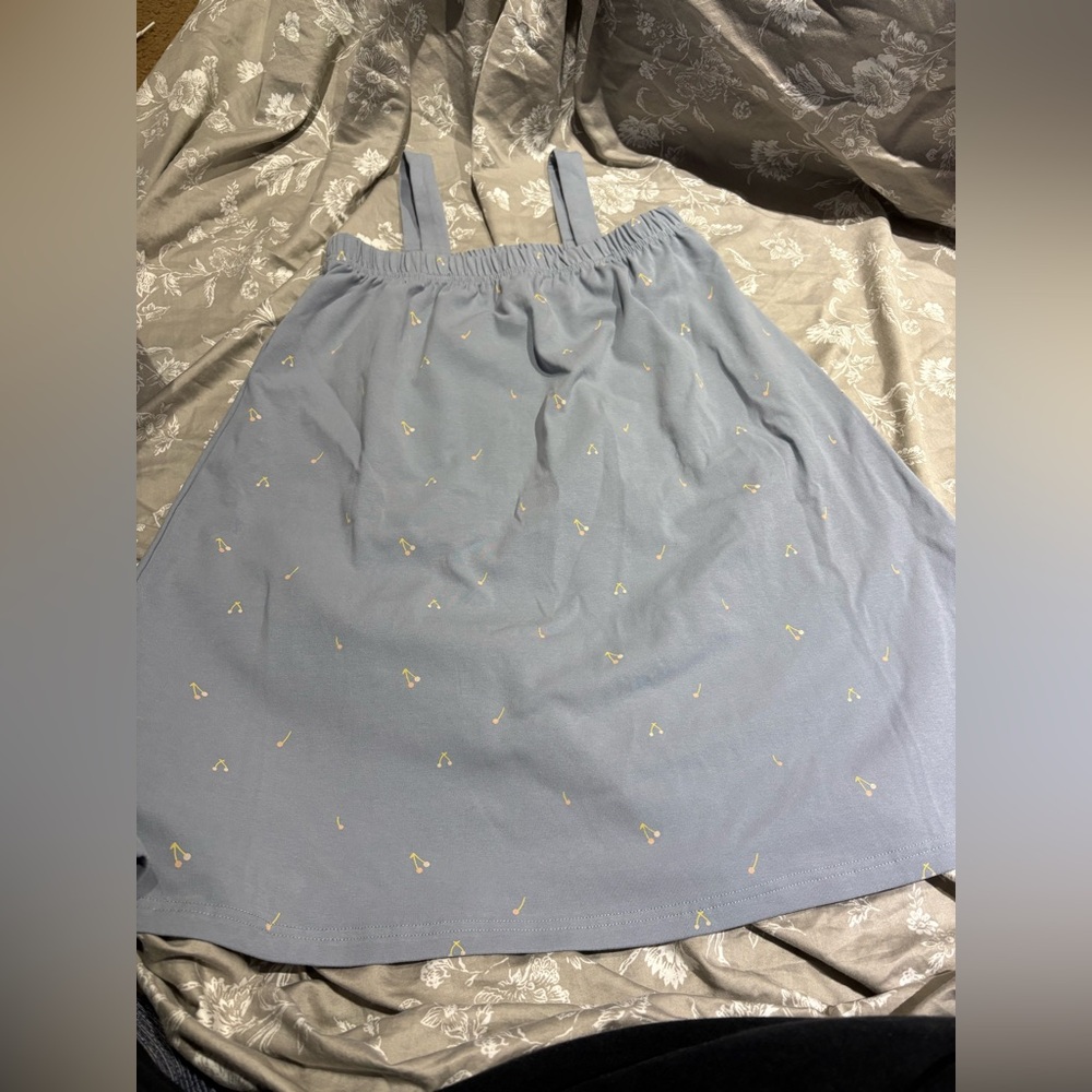 Cabana cotton dress dusty blue with cherries 8